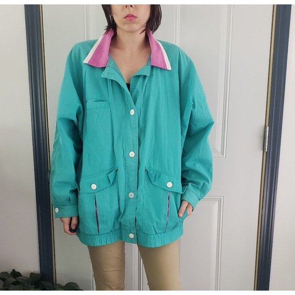 80s Teal and Pink Jacket‎ - Picture 1 of 4